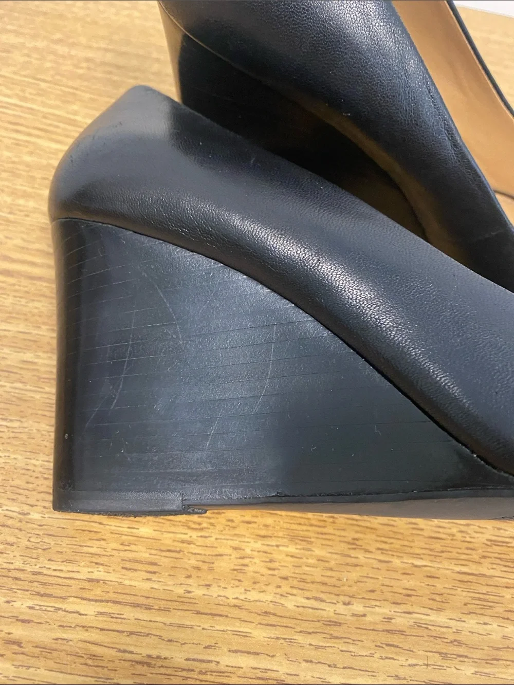 Tory Burch Black Leather Peep-Toe Heels with Gold Logo Medallion